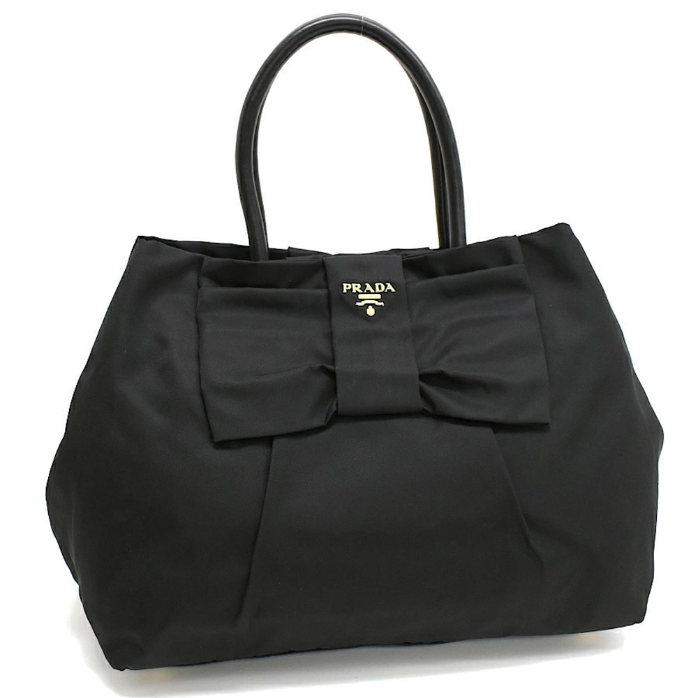 Prada Tote Bag Handbag Ribbon Black